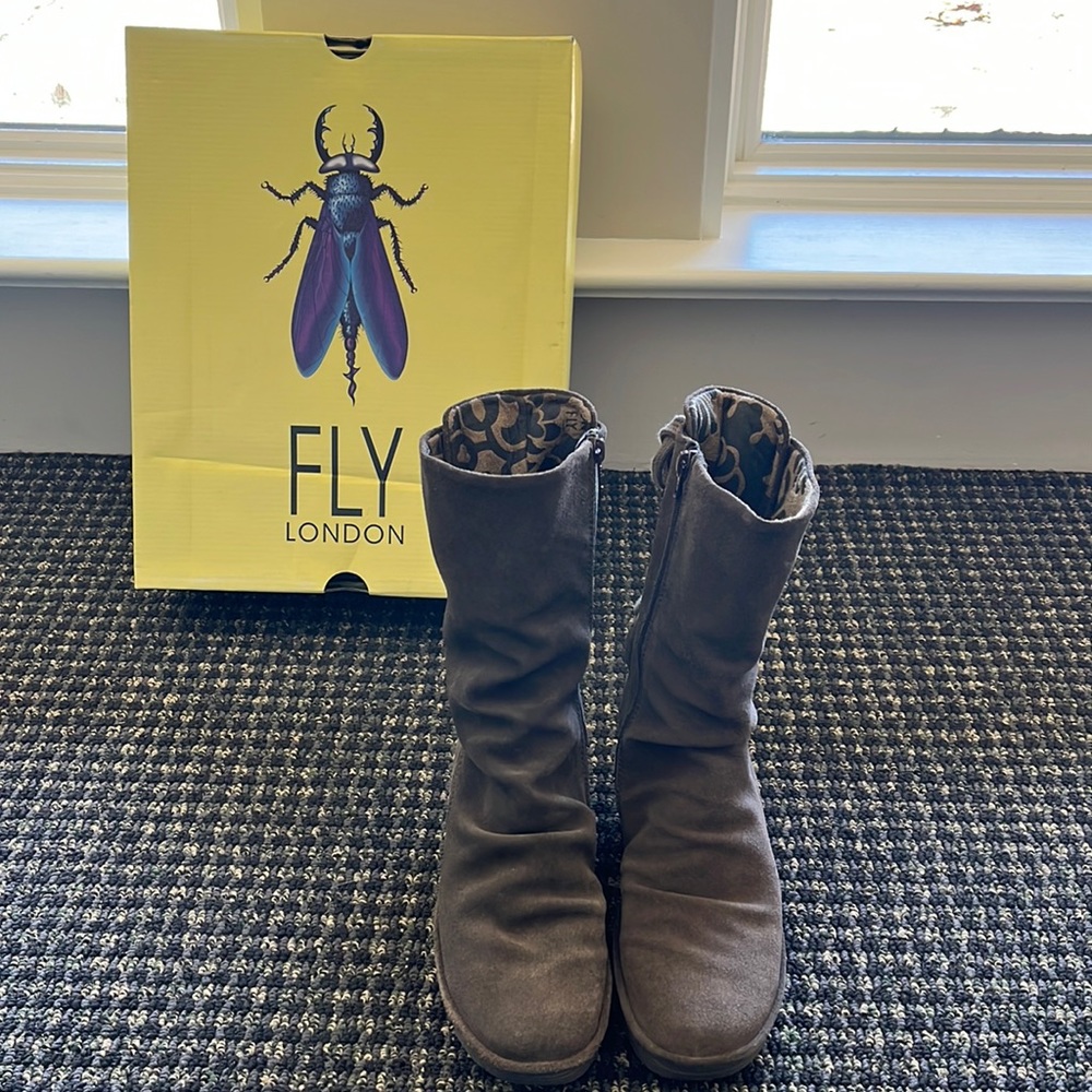 FLY London brown sued wedge boot size 9